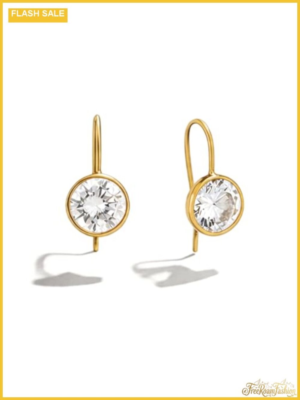 Gold Plated Bezel Set Drop Earrings with Cubic Zirconia for Women